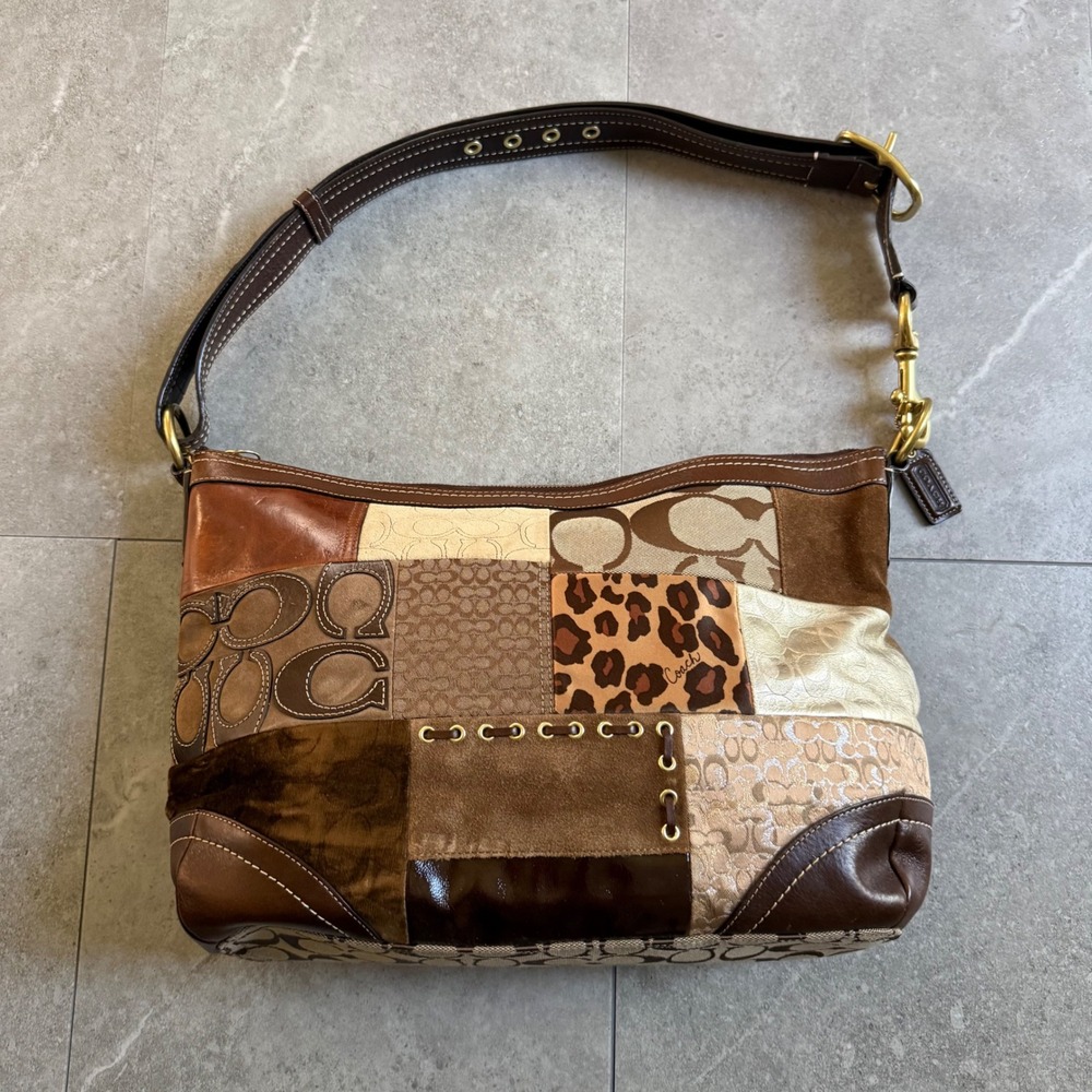 Vintage Coach Patchwork Signature Leopard Hobo Bag F12242